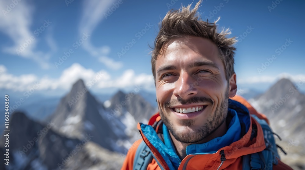 Smiling Climber on Mountain Peak Smiling Climber on Mountain Peak