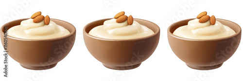 Trio of Almond Jelly, light almond flavor, isolated transparent.