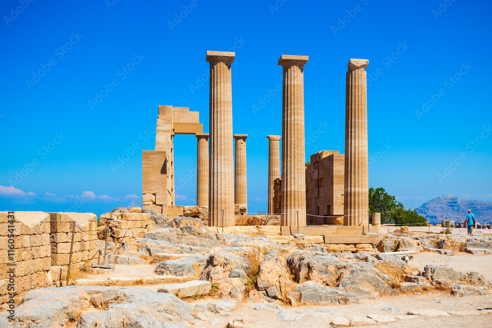 Lindos Acropolis and beach, Rhodes Lindos Acropolis and beach, Rhodes