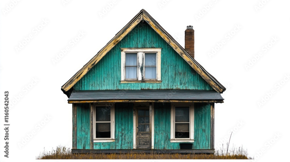 Weathered teal wood house isolated on white. Weathered teal wood house isolated on white.