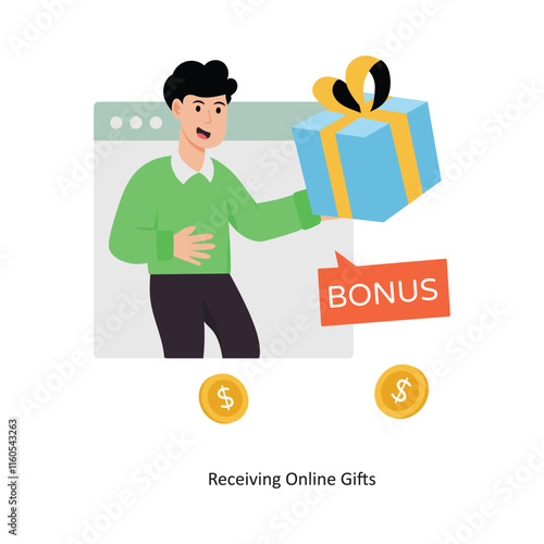 Receiving Online Gifts concept vector illustration. Shopping and Sale isolated On white Background.            