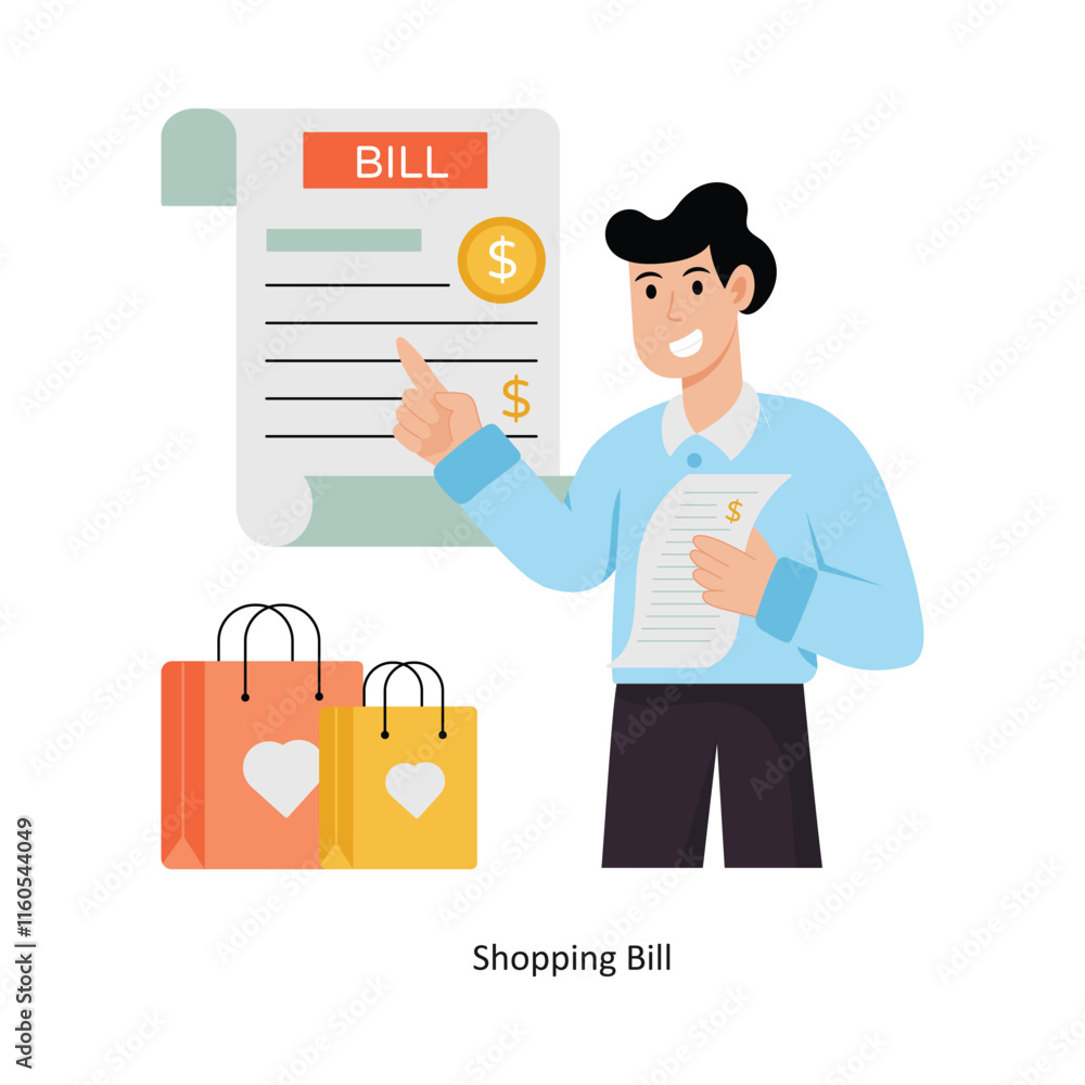 Shopping Bill concept vector illustration. Shopping and Sale isolated On white Background. Shopping Bill concept vector illustration. Shopping and Sale isolated On white Background.