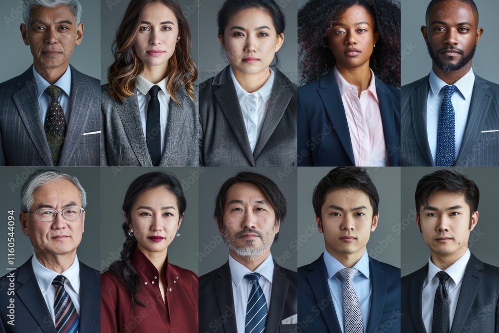Diverse group of focused business professionals in portrait collage. Diverse group of focused business professionals in portrait collage.