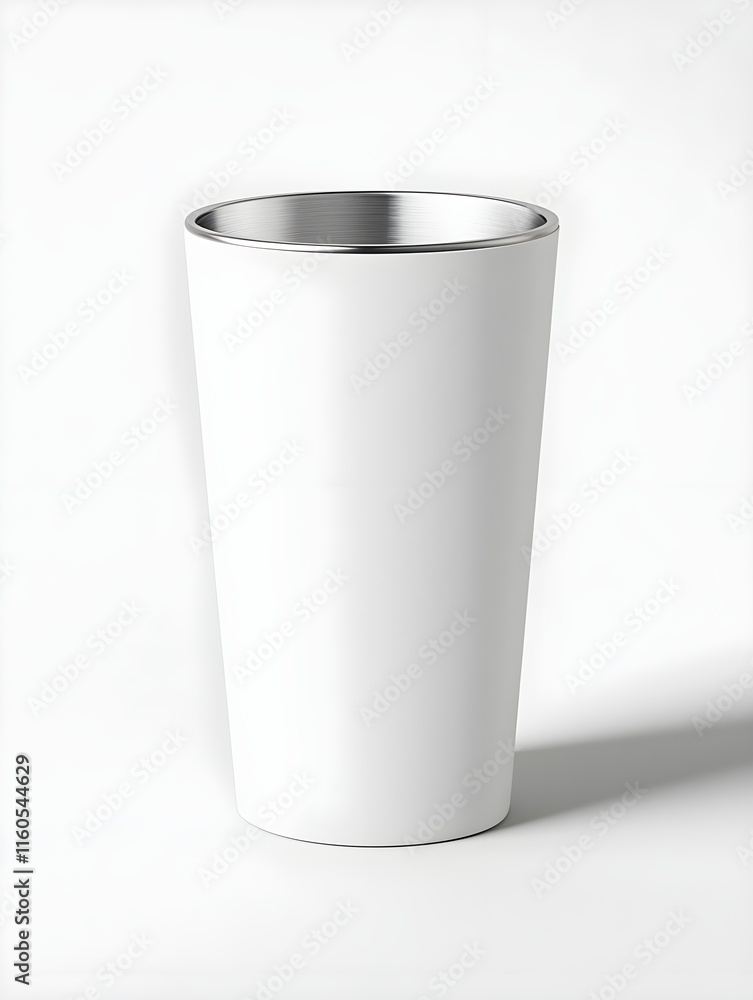 A sleek, minimalist white stainless steel tumbler with a matte finish, presented in a photo-realistic rendering on a white background A sleek, minimalist white stainless steel tumbler with a matte finish, presented in a photo-realistic rendering on a white background