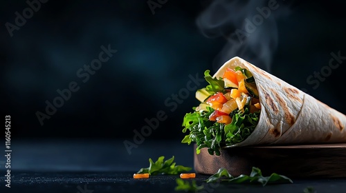 Fresh veggie wraps with Singapore s urban skyline, modern wellness meals, green vibrant plates photo