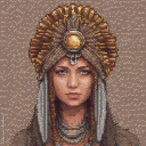 Egyptian headdress cross stitch pattern in pixel art