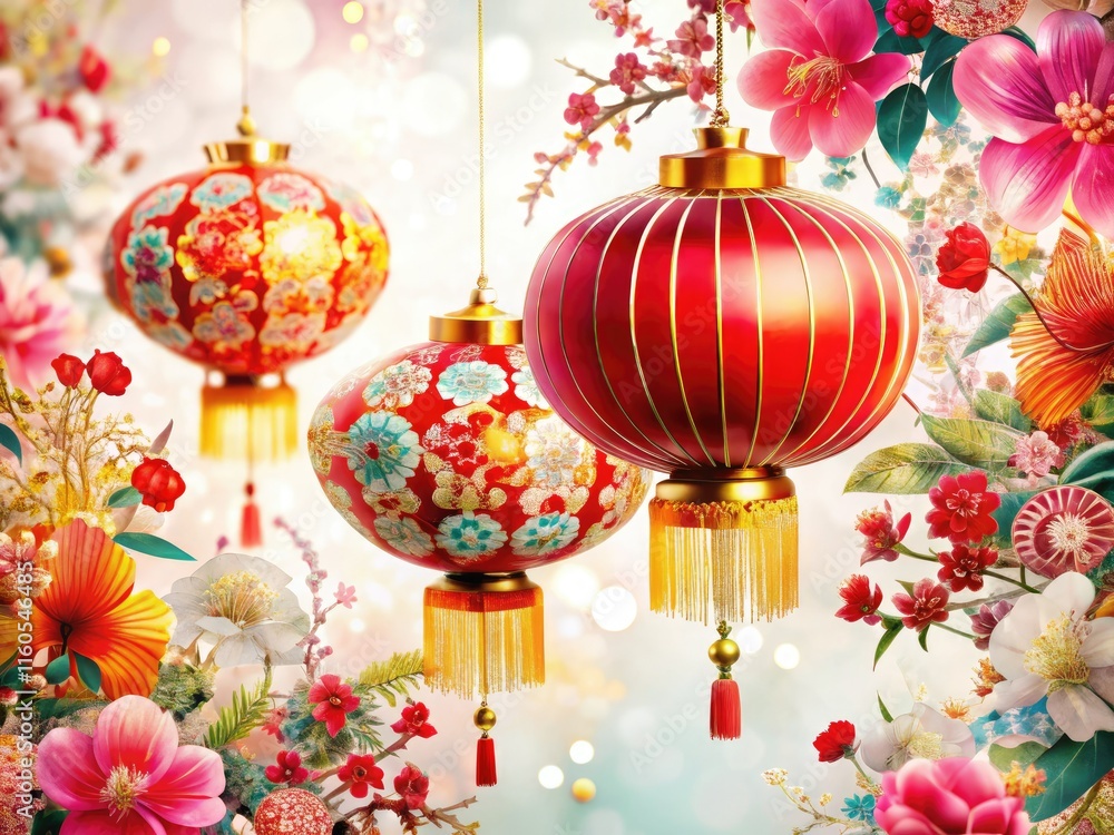 Double exposure design: vibrant Chinese New Year patterns against a clean white backdrop. Double exposure design: vibrant Chinese New Year patterns against a clean white backdrop.