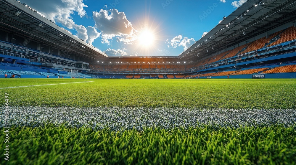 Fototapeta premium Sunny day at a modern soccer stadium.