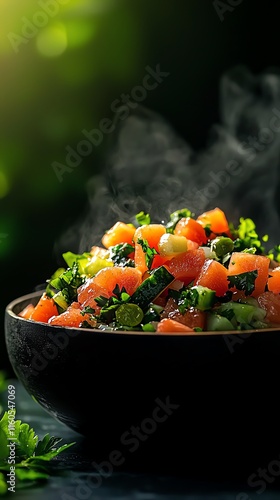 Local seafood ceviche with Chilean coastline views, fresh sustainable flavors, oceantotable boldness photo