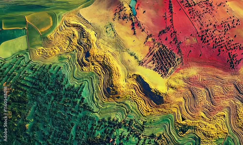 A vibrant aerial view of terraced landscapes showcasing agricultural patterns and vegetation. A vibrant aerial view of terraced landscapes showcasing agricultural patterns and vegetation.