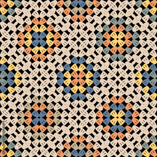 Pattern with crochet granny square wallpaper handmade decorative art design print	
