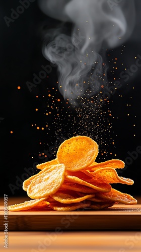 Potato skin crisps with Irish coastal cliffs, rustic upcycled snacks, wastefree indulgence photo