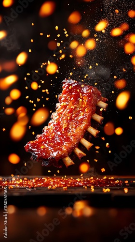 Spicysweet glazed ribs with New Orleans jazz ambiance, southern daring flavors, musical menu inspiration photo