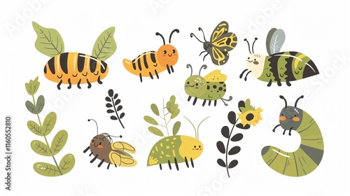 Adorable Cartoon Style Insects Characters for Kids - Educational and Fun Illustration