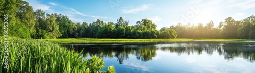 A thriving riverbank ecosystem with restored habitats, showcasing vibrant flora and fauna in harmony.