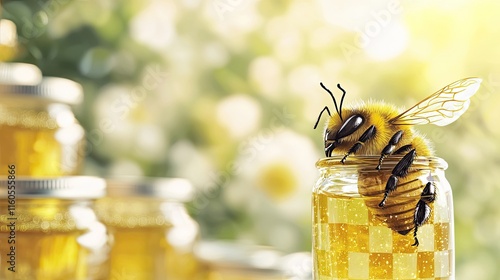 a counter filled with jars of honey  photo