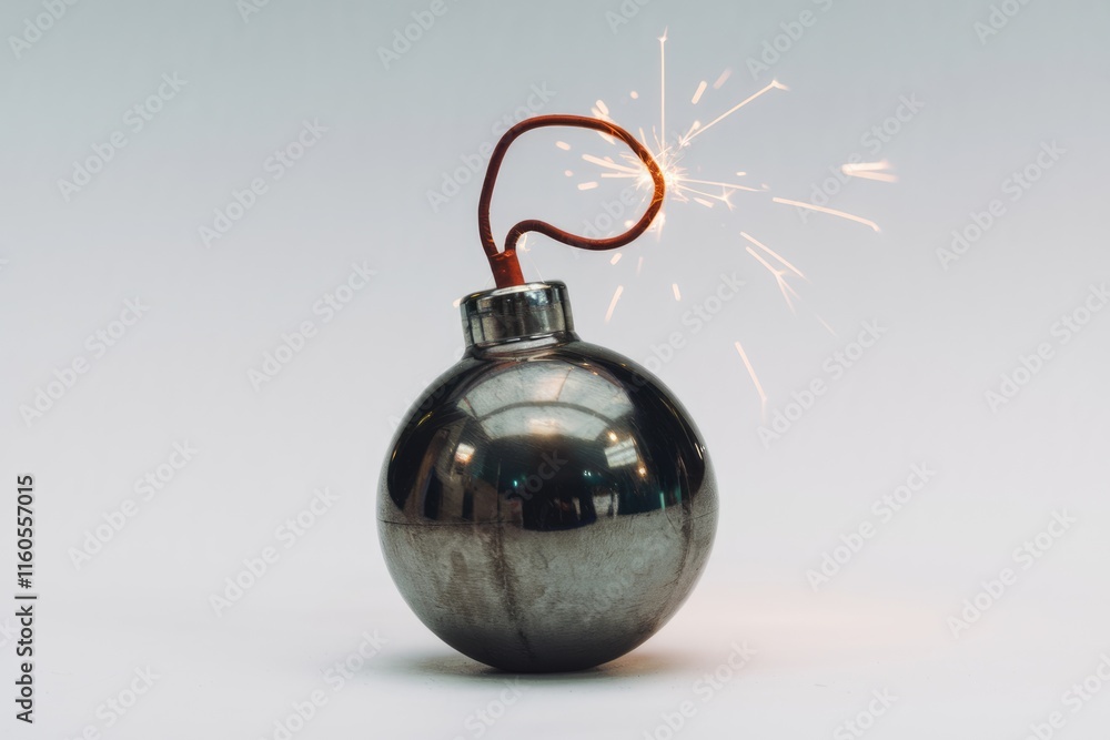 A metallic sphere bomb with a lit fuse, symbolizing imminent danger or explosive action. A metallic sphere bomb with a lit fuse, symbolizing imminent danger or explosive action.