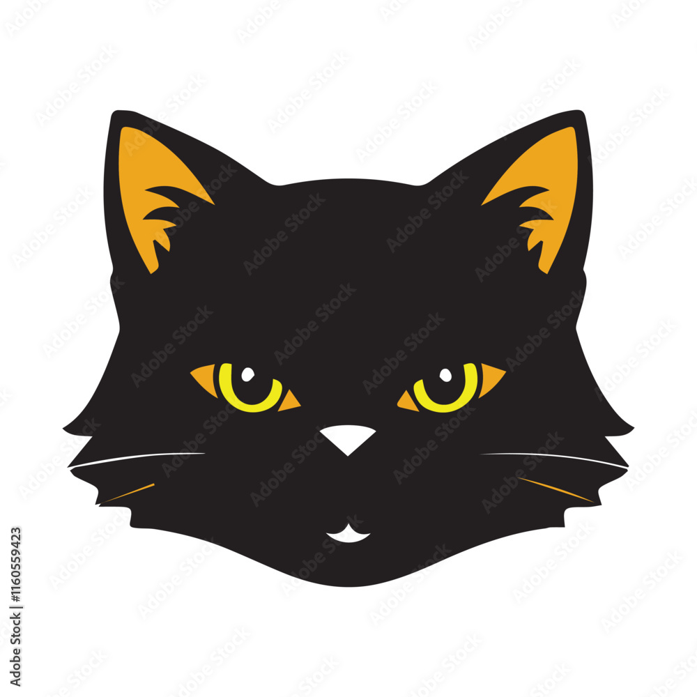 Black cat face illustration face. Vector flat isolated on white background
