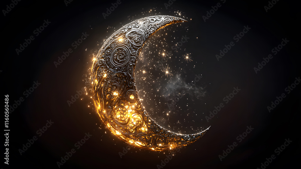 stunning 3D illustration of boho moon with intricate carvings and glowing details, creating magical atmosphere stunning 3D illustration of boho moon with intricate carvings and glowing details, creating magical atmosphere
