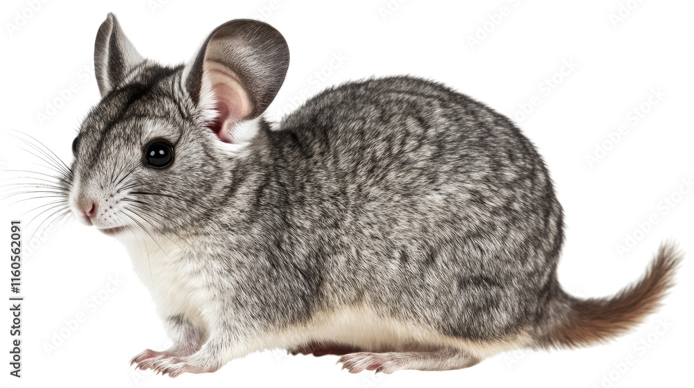 Obraz premium Curious Chinchilla Portrait: This adorable chinchilla, with its fluffy fur and expressive eyes, poses against a clean background. A perfect image for pet lovers, and nature enthusiasts. 