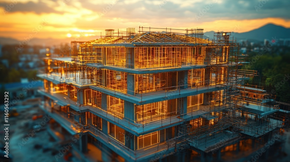 Sunset view of a multi-story building under construction. (1) Sunset view of a multi-story building under construction. (1)