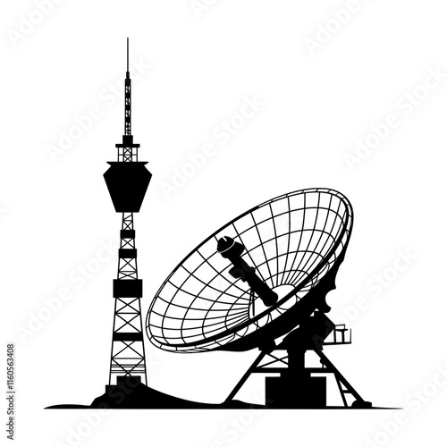 dish antenna with tower black color vector 