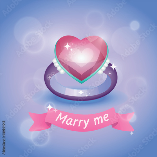 A heart-shaped engagement ring with the inscription - Marry me