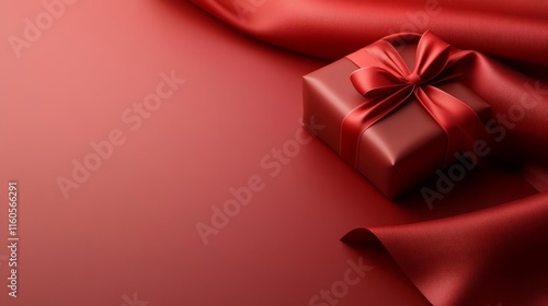 Wallpaper Mural Wrapped Gift Box with Red Ribbon on Luxurious Fabric. Generative AI Torontodigital.ca