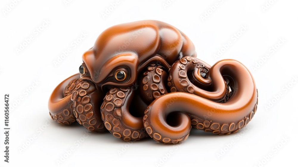 Naklejka premium Brown Octopus Sculpture on White Background. Generative AI