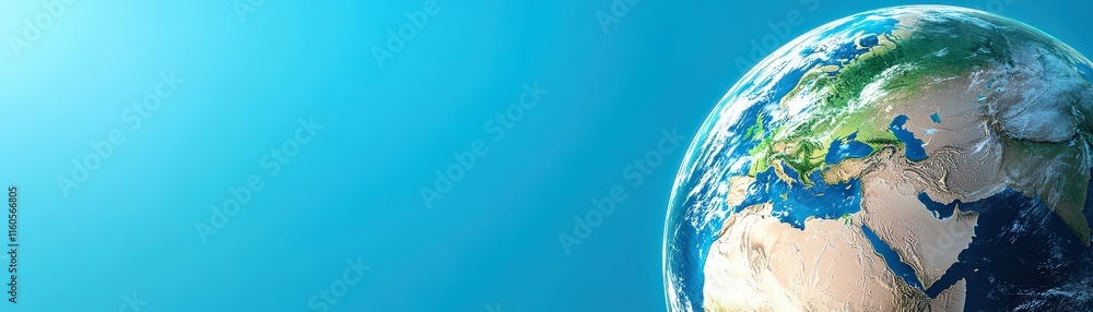 Fototapeta premium Exploring Earth's Vibrant Landscapes Global Perspective Digital Art Blue Background Wide Angle Nature's Beauty