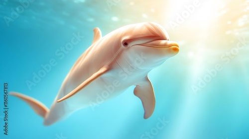 Playful dolphin swimming in bright ocean water. Generative AI photo