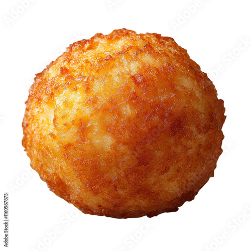 Fried Hush Puppy on White, a single golden-brown hush puppy presented on a clean white backdrop, highlighting its crispy texture and simplicity