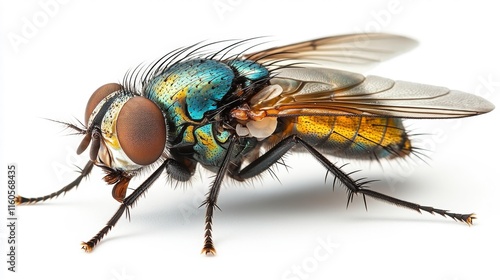 Close-up of a fly on a white background. Generative AI photo