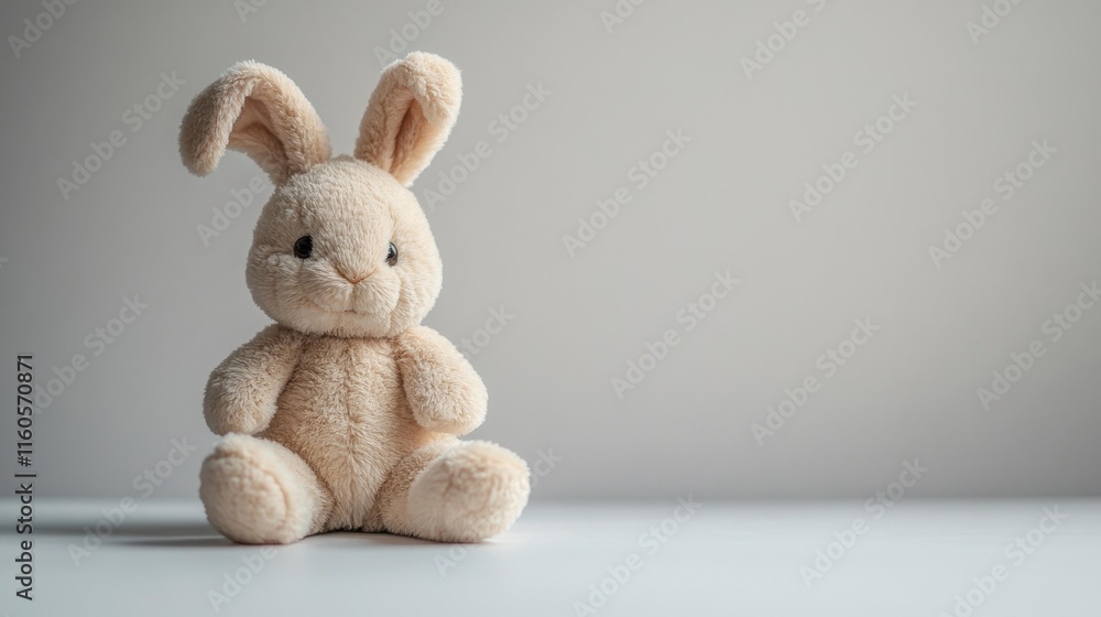 Fototapeta premium Soft plush bunny toy on a clean white background. Generative AI