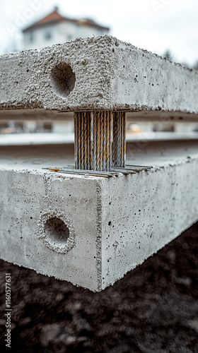 Concrete beam cross section showing visible reinforcement and details photo