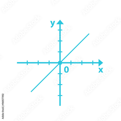 Linear function. Through the origin. Isolated on white. Blue icon set.