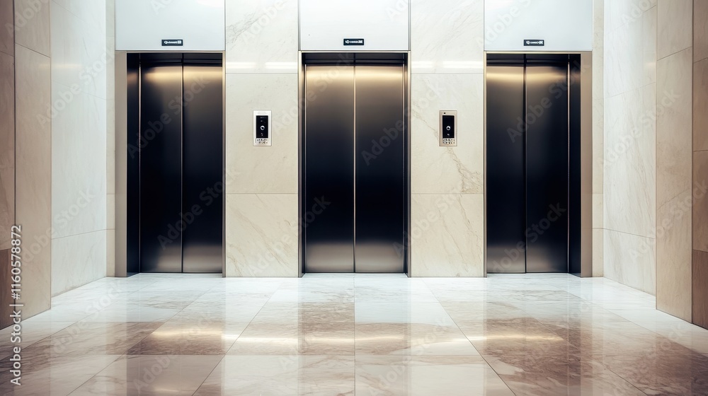 Modern Elevator doors of office or hotel hallway,holiday season decor with christmas tree,Lobby interior, corridor in house with lift,marble elegant lift for passenger or cargo elevators,copy space. Modern Elevator doors of office or hotel hallway,holiday season decor with christmas tree,Lobby interior, corridor in house with lift,marble elegant lift for passenger or cargo elevators,copy space.