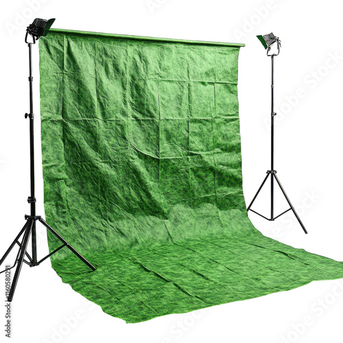 Compact green screen display, vibrant green fabric, smooth white background, ideal for video production and creative projects photo