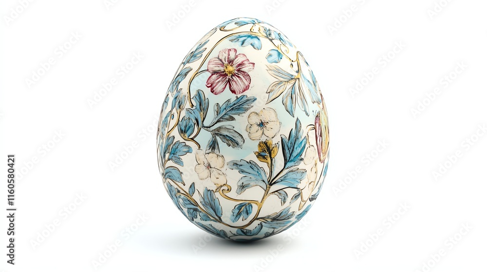 Decorative egg with floral designs on a white isolated background. Decorative egg with floral designs on a white isolated background.
