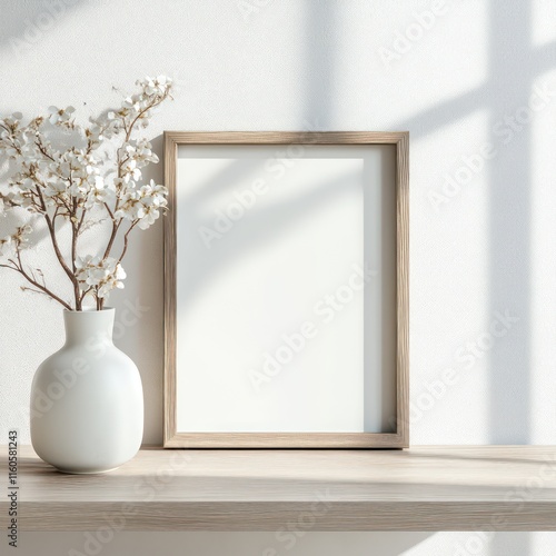 small square photo frame mockup, frame on the table, modern interior 