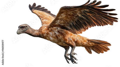 Prehistoric Bird in Flight: A digitally rendered image of a majestic prehistoric bird, its wings outstretched in a powerful display of flight. photo