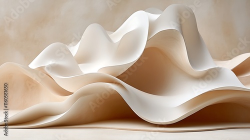 Abstract Beige Paper Sculptures Wave Formation