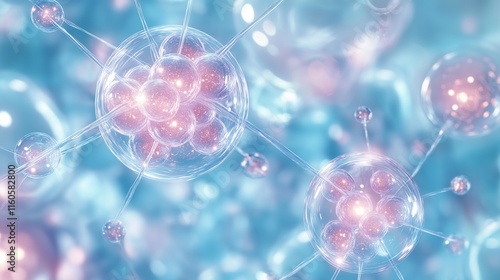 Wallpaper Mural dynamic background of overlapping atomic structures with glowing particles orbiting in a seamless, soft blue haze Torontodigital.ca