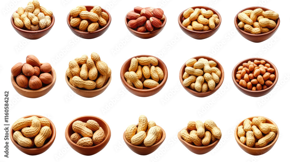 A Collection of Peanuts in Wooden Bowls A Collection of Peanuts in Wooden Bowls