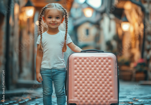 The child confident preparation for travel represents life lessons in responsibility and planning, perfect for highlighting family travel and personal growth. photo