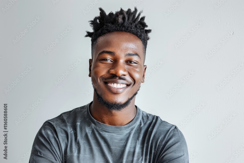 Image of handsome smiling young african man standing isolated over white background. Looking camera. Image of handsome smiling young african man standing isolated over white background. Looking camera.