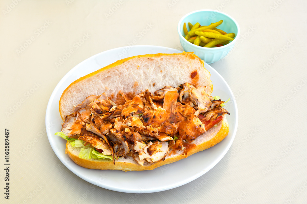 Meat Chicken Doner, between bread (Turkish Name : ekmek arasi et doner, tavuk doner, Gobit ekmek arasi, Turk kebabi) Meat Chicken Doner, between bread (Turkish Name : ekmek arasi et doner, tavuk doner, Gobit ekmek arasi, Turk kebabi)