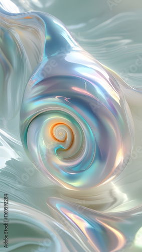 Iridescent Silk Waves - Abstract Pearlescent 3D Render with Soft Holographic Textures