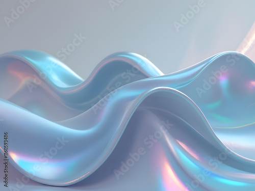Iridescent Silk Waves - Abstract Pearlescent 3D Render with Soft Holographic Textures