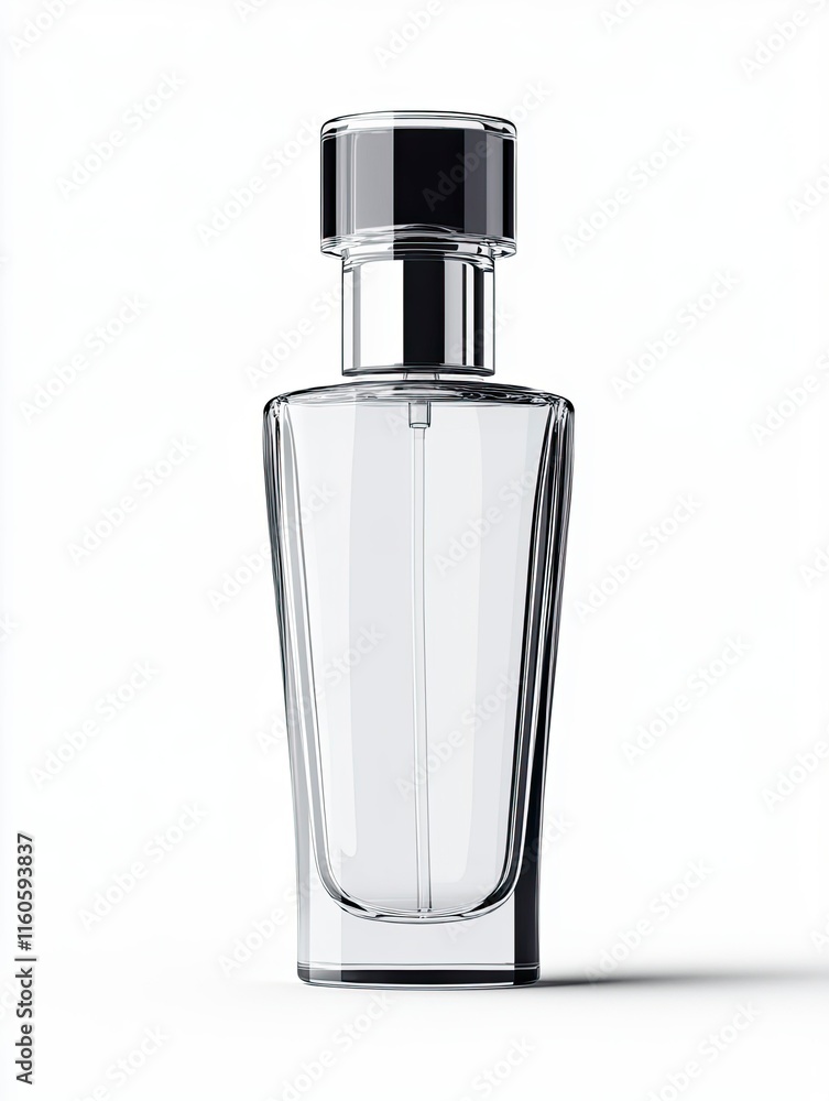 Empty perfume bottle isolated on white background. For cosmetic and perfume product mockup. Empty perfume bottle isolated on white background. For cosmetic and perfume product mockup.